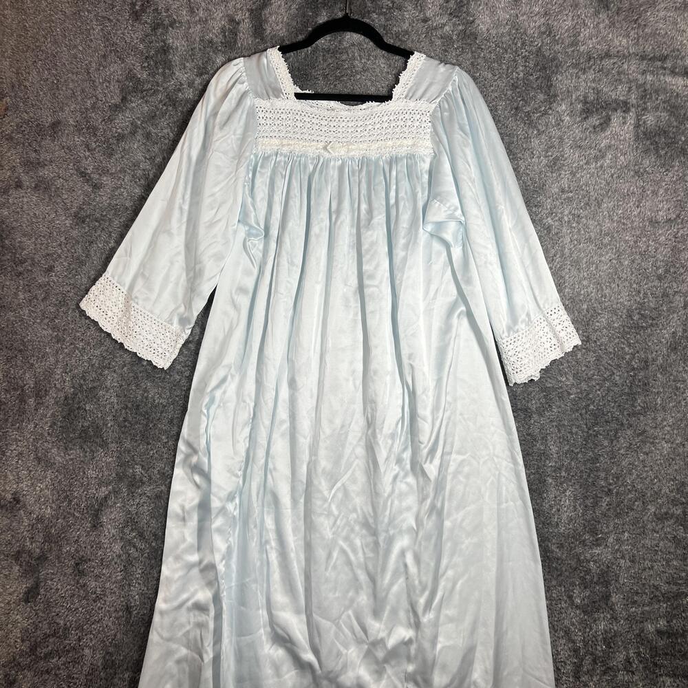 Christian Dior Gown Womens L Blue Satin Chemise Crochet Square Neck Lightweight